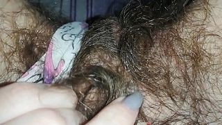 Очень волосатая пизда сучки крупным планом